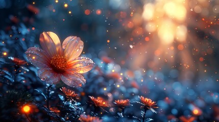 Poster - Dew-Kissed Flower in a Magical Garden - Nature Photography