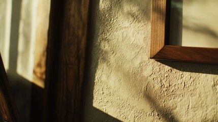 Aufkleber - Wooden Frame Against Rough Textured Wall with Light Casting Shadows