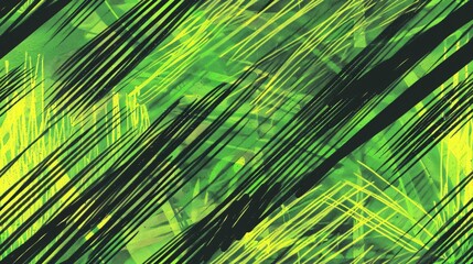 Wall Mural - Abstract hand-drawn illustration featuring textured stripes in vibrant green and neon hues.