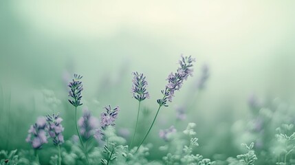 Canvas Print - Lavender Blossoms in a Soft Green Field