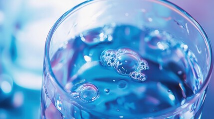 Poster - Close-up of a Glass Filled with Blue Liquid and Bubbles