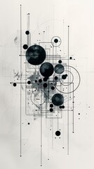 Poster - Abstract geometric artwork featuring large and small circles on a light background with intersecting lines and patterns