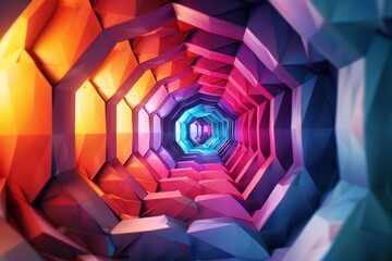Poster - a vibrant abstract tunnel illuminated by colorful lights, showcasing geometric shapes and a mesmeriz