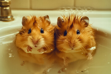 Two hamsters in sink mirror charm