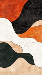 Poster - The artwork showcases fluid, abstract shapes in warm earthy tones of orange, white, green, and black, creating a calming and sophisticated vibe perfect for contemporary spaces