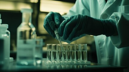 Poster - A gloved hand using a pipette to add liquid to a test tube rack