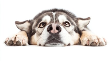 Wall Mural - A close-up of a resting dog with a thoughtful expression.