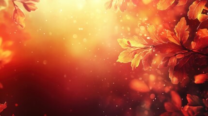 Wall Mural - A warm, glowing background featuring autumn leaves and soft bokeh effects.