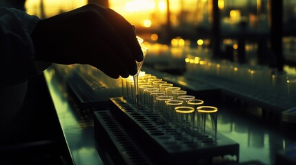Poster - A Silhouetted Hand Pouring Liquid Into Test Tubes
