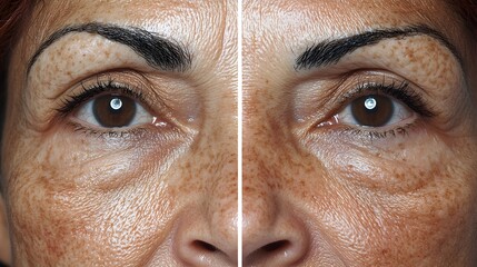 Before-and-after close-up shots of a patient's skin, highlighting the reduction in melasma pigmentation and achieving a clearer, brighter complexion