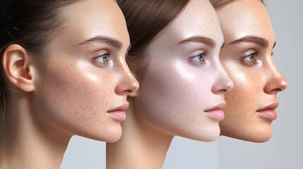 Infographic explaining melasma treatment steps, paired with before-and-after images of facial pigmentation improvement, clean layout, High-Resolution, Soft Colors