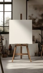 9. a large, empty white canvas in a modern art studio