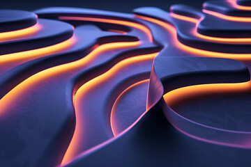 Fototapete - abstract background 3D curved shapes with glowing edges on a matte surface.