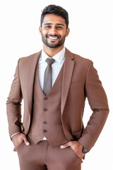 Wall Mural - young indian businessman standing on white background