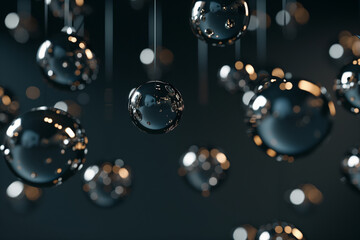 Poster - Abstract metallic spheres suspended against a dark backdrop. wallpaper business background 