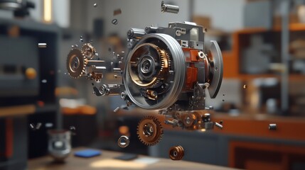 Poster - 3D Breakdown of Machine Components in Motion