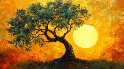 Wall Mural - Vibrant Tree Against Golden Sky