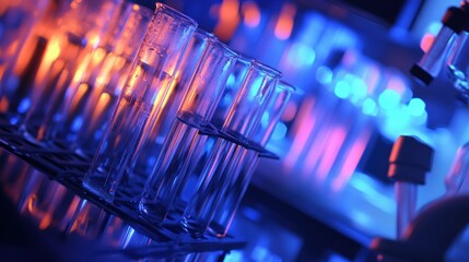 Poster - Glass Test Tubes Illuminated by Blue and Orange Lights