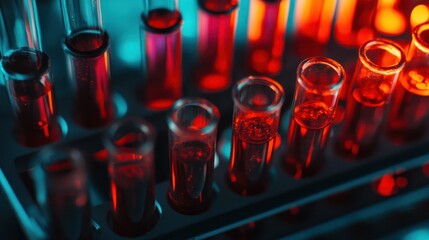 Poster - Close-up of Red Liquid in Glass Test Tubes