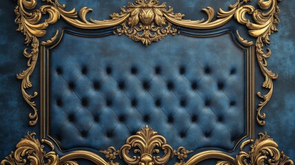 Poster - Luxurious Baroque Blue and Gold Ornate Frame