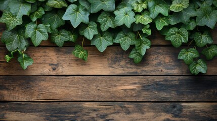 Poster - Ivy Leaves on Rustic Wooden Background