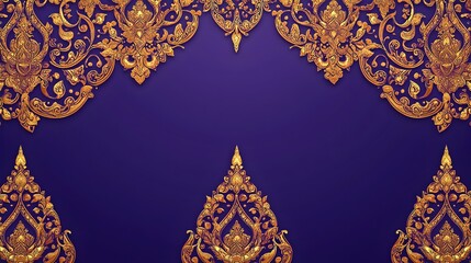 Opulent Thai Royal Pattern Background with Luxurious Gold Ornaments on Regal Purple Backdrop