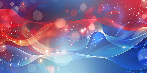 Wall Mural - Red and blue light waves creating an abstract festive background.
