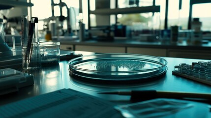 Poster - A Petri Dish with a Sample in a Laboratory Setting
