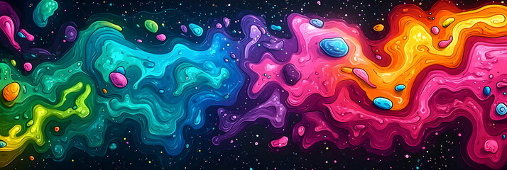 Wall Mural - Abstract Colorful Swirls on Black Background.