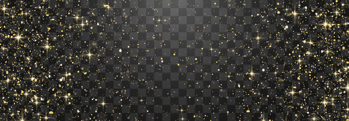 Wall Mural - Glitter gold particles shine effect on transparent background. Vector gold glitter particles effect and texture. Stardust amber particles color on png background. Golden explosion of confetti