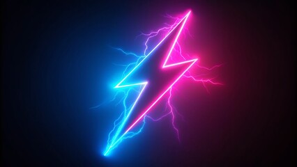 Poster - Vibrant Pink and Blue Neon Lightning Bolt Symbol for Concepts of Power, Speed, and Digital Energy Against White