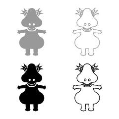 Wall Mural - Dinosaur cute dino baby pretty set icon grey black color vector illustration image solid fill outline contour line thin flat style