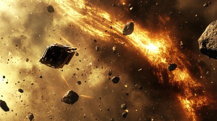 Wall Mural - 3d spacecraft navigating asteroids in dynamic scene