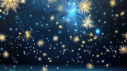 Wall Mural - abstract christmas background with falling snowflakes and sparkling stars on blue background with em