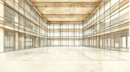 Poster - Architectural Sketch of Modern Building Interior