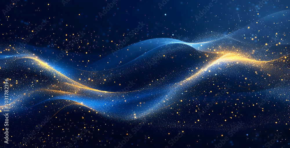 Abstract Blue and Gold Glitter Wave Background. Stock Illustration ...
