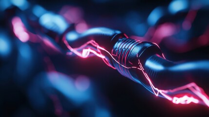 Poster - Close-up View of Electric Wires with Neon Glow