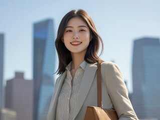 Confident Businesswoman Posing Outdoors in Cityscape