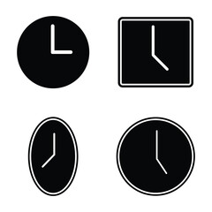 Poster - Clock icons. Silhouette of clock icon, vector in trendy flat style isolated on white background. Circle, square timer icon set isolated on white. Vector illustration. EPS 10