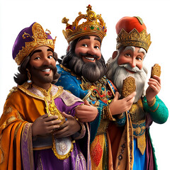 Three wise men isolated on a white background. 3d rendering.