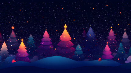 Wall Mural - festive night forest with glowing christmas trees.