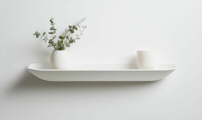 Wall Mural - White shelf with plant and cup.