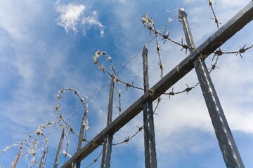 the barbed wire fence of protected prison territory