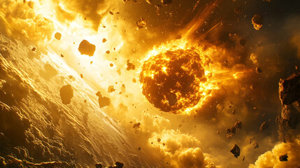 Wall Mural - fiery asteroid impact on planet.
