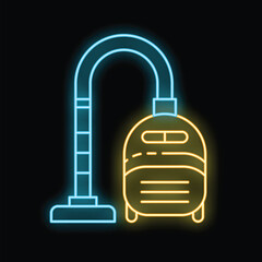 Poster - glowing neon line vacuum cleaner icon isolated on black background vector illustration