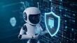 © Achirawee - A privacy-conscious AI robot holding a glowing shield, protecting a user's personal data from incoming streams of surveillance and cyber threats.