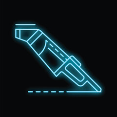 Poster - glowing blue neon icon of a vacuum cleaner cleaning a floor surface