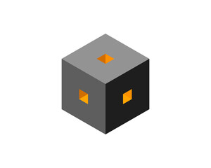 Poster - cube logo, geometric vector design. box logotype company, trendy tech emblem in pixel style.