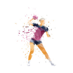 Wall Mural - Handball women, female low poly handball player, isolated geometric vector illustration