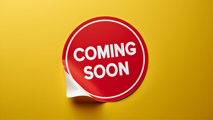 red comming soon tag on orange background, red flat sale web banner.